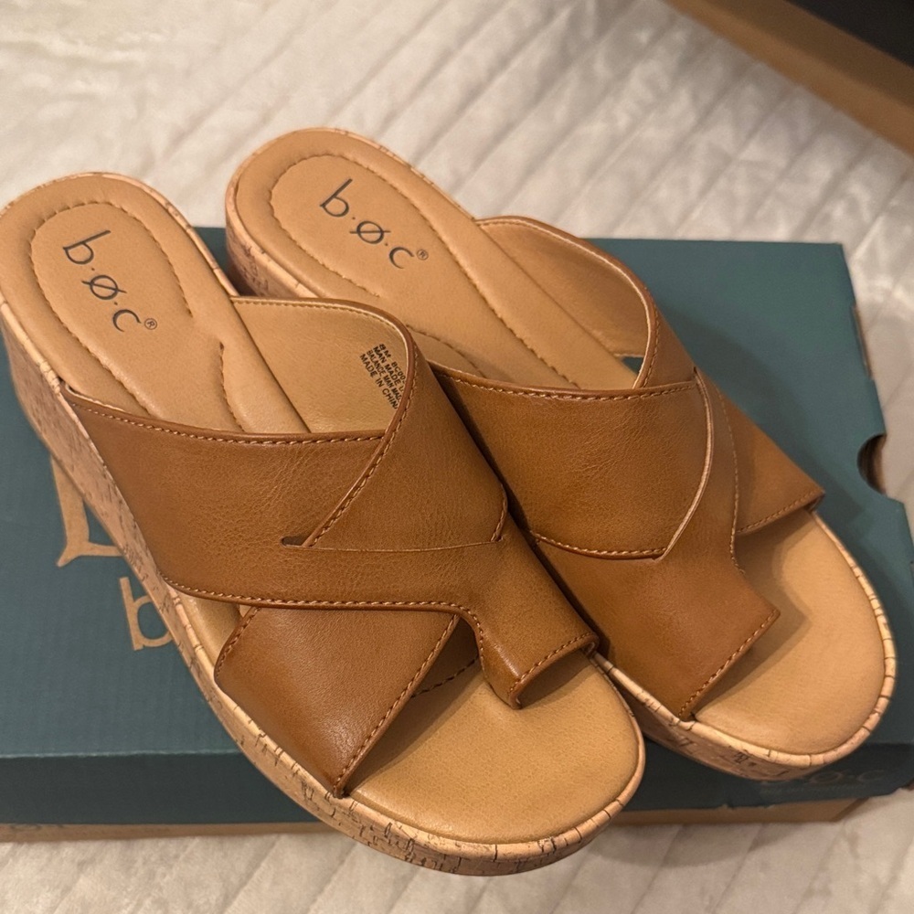 b.o.c. Women's Brown Wedge Sandals - Picture 1 of 16